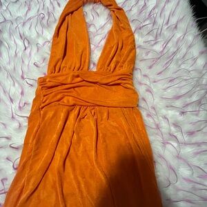 Vibrant Orange Halter Dress